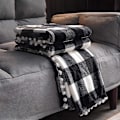 Miniatyrbillede 4 af 5: Fleece Tæppe med Kvaster, Sort og Hvid Plaid Buffalo Flanel Plaid til Sofa Seng Egnet til Alle Årstider (130x150cm)