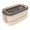 Miniatyrbilde 5 av 8: Dobbeltlags lunsjboks stabelbar Bento-boks med redskaper Rustfritt stål Spiseboks 1400ml Khaki 304