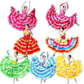 Miniatyrbillede 1 af 3: Moderne kronblad danse kjole til piger - Spansk flamenco balsal kjole til konkurrencer, sceneoptrædener og skoleaktiviteter 8-9 år 540 rød