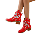 Miniatyrbillede 1 af 4: Casual Mid Heel Wide Width Dame Cowboy Ankle Boots38 Rød