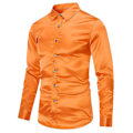 Miniatyrbilde 2 av 4: Blank Skinnende Oransje Menn Slim Fit Lang Ermet Casual Formell Skjorte