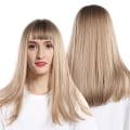 Miniatyrbilde 5 av 8: Lang rett gradient Lys Blond Parykk Dame Dame Cosplay Party Stilige syntetiske parykker