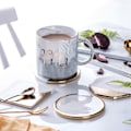 Miniatyrbilde 5 av 8: Gold Marmor Coasters Keramisk Coaster Tekopp Pad Bordmatte Coaster Kaffe Te kopp bordunderlag