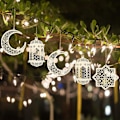Miniatyrbilde 4 av 4: 2 Sett 6 Stk Treanheng Ornament Ramadan Kareem Dekorasjon Måne Stjerne Vind Lys Form Anheng Ornament for Ramadan Mubarak Eid Dekorasjoner