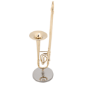 Miniatyrbilde 5 av 8: Miniatyr trombone replika med stativ og veske Gullbelagt instrumentmodell Musikalske ornamenter