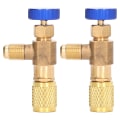 Miniatyrbillede 1 af 8: 2 STK Køleventil Aircondition Kølemiddelkontrolventil Fluorpåfyldningsadapter til R22 R404 R407 1/4SAE gevind