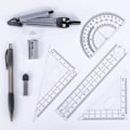 Miniatyrbild 2 av 5: Matematik Geometri Set 8 delar Geometriverktyg Passare Linjal Set Vinkelhakar Geometriska Gradmätare Stiftpennor Suddgummi i Stilren Förvaring