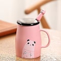 Miniatyrbillede 1 af 5: Krus keramikkop med låg og ske sød tegneserie, keramisk kaffekop, 414 ml stor kapacitetskop vandkop kaffekop (pink)