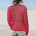 Miniatyrbild 4 av 5: V-ringad spetsvirkad bikini strandkläder coverup för kvinnor 2XL rosa