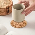 Miniatyrbillede 5 af 5: 6 stk./ Drikke brikker sæt rundt bordservice rattan væv diameter 8 cm