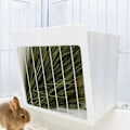 Miniatyrbillede 3 af 5: Høhæk Foderautomat Mad Græsdispenser Stativ til Kanin Net + Akrylplade