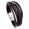 Miniatyrbild 1 av 5: Flätad armband i flera lager av ko-läder för män med spänne
