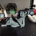 Miniatyrbillede 3 af 8: Litterære katteharpiks ornamenter have statue dekoration læsebriller kattehåndværk til studie og kontor