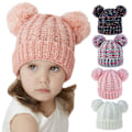 Miniatyrbillede 5 af 5: Sød Strikket Beanie til Baby Piger og Drenge Tyk Varmt Pom Poms Vinterhat til Småbørn 1-5 År Hvid