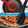 Miniatyrbilde 4 av 5: Stekt Egg Dobbel Spatel, Non-stick Matklype 2-I-1 Silikon Eggvender Pannekake Brødklemme Grillspade Tang for Matgrep og Snuing