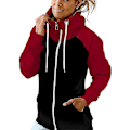 Miniatyrbillede 1 af 3: Colorblock hættetrøje sweatshirt - Dame casual lynlås jakke med lommer 2XL rød