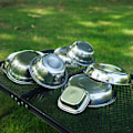 Miniatyrbillede 8 af 8: 22PCS Service Plate Set Rustfrit Stålservice til Udendørs Camping Selvkørende Tur