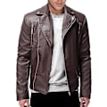 Miniatyrbild 1 av 3: Smallast Slim Fit Brun PU-Läder Biker Motorcykeljacka 4XL