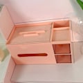 Miniatyrbillede 2 af 5: Kosmetik Opbevaringsboks Bordplade Papirservietboks Smuk Dekorativ Papirkurv Desktop Makeup Organizer til Soveværelse Sovesal Pink