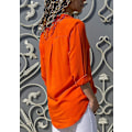 Miniatyrbilde 2 av 3: Monokrom V-hals Chiffonbluse for kvinner - Lang ermet (oransje)