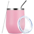 Miniatyrbild 1 av 8: 12oz 304 Rostfritt Stål Äggskalskopp Set U-formad Stor Mag Värmeisoleringskopp med Sugrör Koppslock Borste Rosa