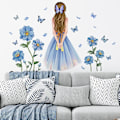 Miniatyrbild 1 av 3: En uppsättning väggdekaler Flicka med blommor Fjärilar Väggdekor Väggdekoration för Vardagsrum Sovrum Kontor