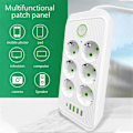 Miniatyrbild 3 av 5: EU Grenuttag Multiprise 6 AC-uttag Elektrisk kontakt EU-kontakt Vit