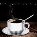 Miniatyrbillede 2 af 8: Rustfrit stål isoleret kaffekop Dobbeltvægget temælkkrus med tallerken-ske sæt bordservice