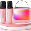 Miniatyrbillede 1 af 5: Karaoke Maskine Til Børn Voksne, Bærbar Bluetooth Højttaler Med 2 Mikrofoner Og Rgb Lys, Understøtter Tf/aux Input/sjov Magisk Stemme Juni 6.15 Pink