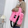 Miniatyrbillede 1 af 5: Luksuriøs Designer Faux Fur Tote Taske til Kvinder - Efterår Vinter Plys Skuldertaske Crossbody Tasker Sort