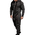 Miniatyrbilde 2 av 4: Vinter Casual Herre Hettelue Zip-Up Jumpsuit Romper - Mørk Grå XL