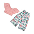 Miniatyrbilde 3 av 8: 2 stk jentesommerantrekk fasjonabel offshoulder topp belte blomsterbukse babyklærsett (rosa 110 cm)
