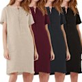 Pikkukuva 5 / 5: Puuvillapellava Musta Tunika Mekko - Naisten Lyhythihainen Polven Pituinen Kaftan (Koko 2XL)
