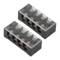 Miniatyrbillede 1 af 7: Terminal Strip Dual Row Screw Clamp Wire Terminal Block med klart dæksel til brobelysning 60A 600V 2stk 4 Position (604)