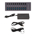 Pikkukuva 1 / 8: 10-porttinen USB3.0-keskitin, jossa erillinen virtalähde, lataus ja tiedonsiirto, 100-240 V:n EU-pistoke