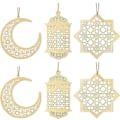 Pikkukuva 1 / 5: Puupalapuiset ontot riipuskoristeet, puiset Eid Mubarak -koristeet, käytetään Eid Mubarak -koristeluun, kodin sisustukseen (kuu, kahdeksankärkinen tähti, tuuli)