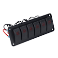 Miniatyrbilde 2 av 8: 6-veis vippebryterpanel LED-bakgrunnsbelyst på/av-bryter vanntett kretsbeskyttelse for bil RV buss marinebåt ATV UTV rød