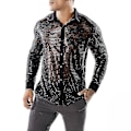 Miniatyrbillede 3 af 5: Glimtende Sequined Mesh Disco Dance Skjorte til Mænd, Sort 2XL