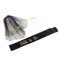 Miniatyrbild 7 av 8: Bride to Be Tiara Glänsande Svart Brudbröllopsband Fringe Centre Layered Veil Sash Crown Bride to Be Gifts