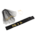 Miniatyrbilde 7 av 8: Bride to Be Tiara Shiny Black Brude Bryllupsbånd Frynser Sentrum Lagdelt slør Sash Krone Bride to Be Gaver