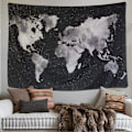 Miniatyrbild 3 av 5: Världskarta Tapestry Väggbonader Mandala Bohemisk Svart Vit Tapestry Vardagsrum Väggdekor