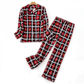Miniatyrbillede 1 af 5: Hyggelig Flannel Bomulds Pyjamasæt til Kvinder - Ternet Print, Perfekt til Efterårs- og Vintersovetøj L rød