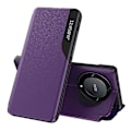 Miniatyrbillede 1 af 5: Kompatibel Honor Magic 5 Lite 5g /x9a 5g PU Læder Shell Side View Vindue Stand Case Telefon Cover - D Lilla