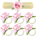 Miniatyrbillede 1 af 4: Sæt med Pink Blomster Servietringe - Elegant Blomster Champagne Rose/Peon Servietholdere til Bryllupsbord Dekoration (12 stk)