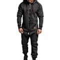 Miniatyrbilde 1 av 4: Vinter Casual Herre Hettelue Zip-Up Jumpsuit Romper - Mørk Grå XL