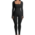 Miniatyrbilde 1 av 5: Yoga Fitness Bodysuit med gjenget firkantet hals Svart XL black XL