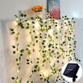 Miniatyrbilde 2 av 5: Solcelle hagebelysning Kunstig blad blomst lyslenke LED Juledekorasjon for utendørs dørgardin fest bryllup Vannmelonblader 5M50LEDS