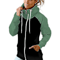 Miniatyrbillede 1 af 3: Colorblock hættetrøje sweatshirt - Dame Casual Full Zip Up hættejakke med lommer 3XL Grøn