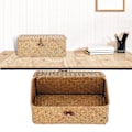 Miniatyrbillede 5 af 7: Vævet havgræs rektangulær opbevaringskurv med låg - Desktop Organizer