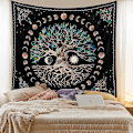Pikkukuva 3 / 5: Tree of Life -seinävaahto - Moon Sun Black Psykedeelinen Mandala Starry Sky Hippie-sisustus makuuhuoneeseen (1 kpl)